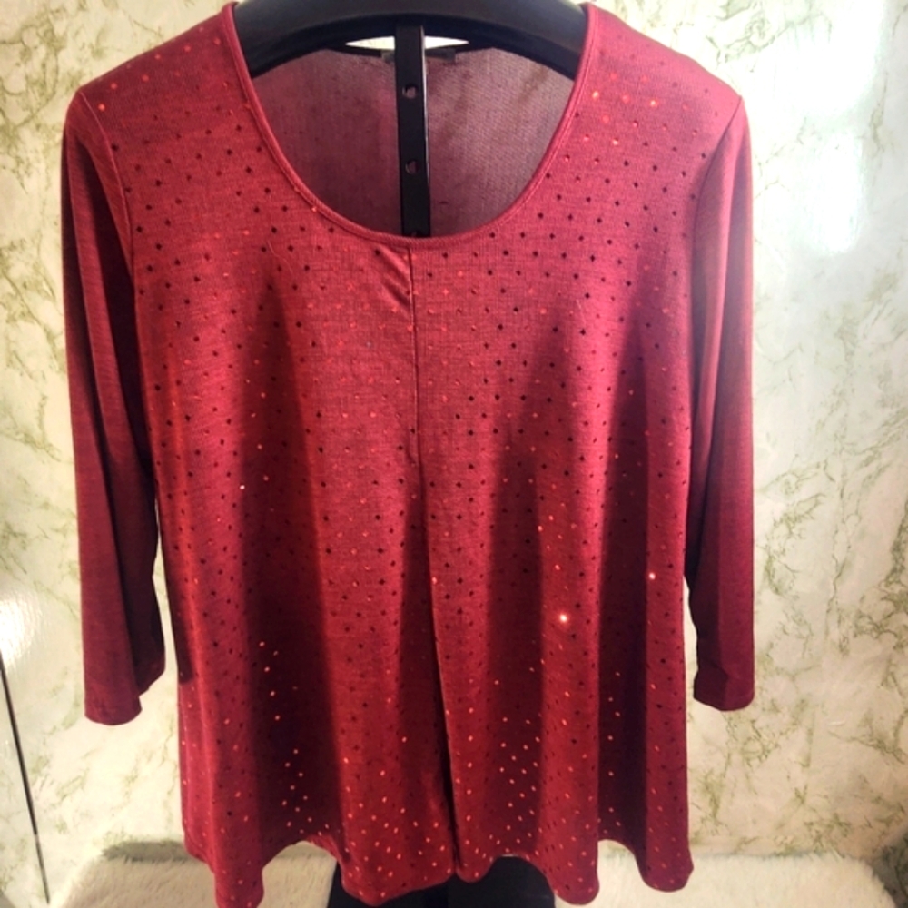 NOTATIONS Pretty Red Sequin Top